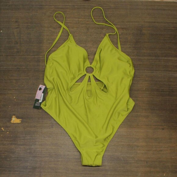 NWT Wild Fable Womens Ring Front Cut Out One Piece Swimsuit 87851363 S Green - Picture 2 of 5